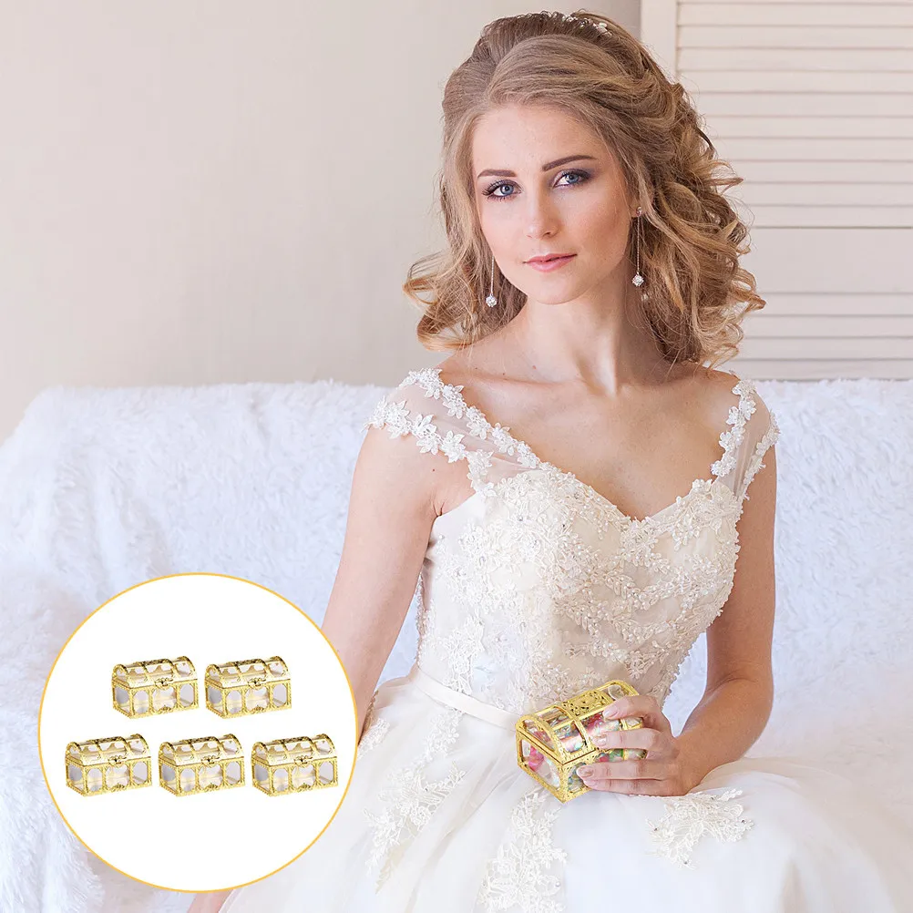 5 cajas de dulces para bodas, de estilo romántico, hechas de plástico seguro, con un diseño exquisito y una fabricación impecable. Ideales para envolver dulces y decorar banquetes, así como para su almacenamiento.