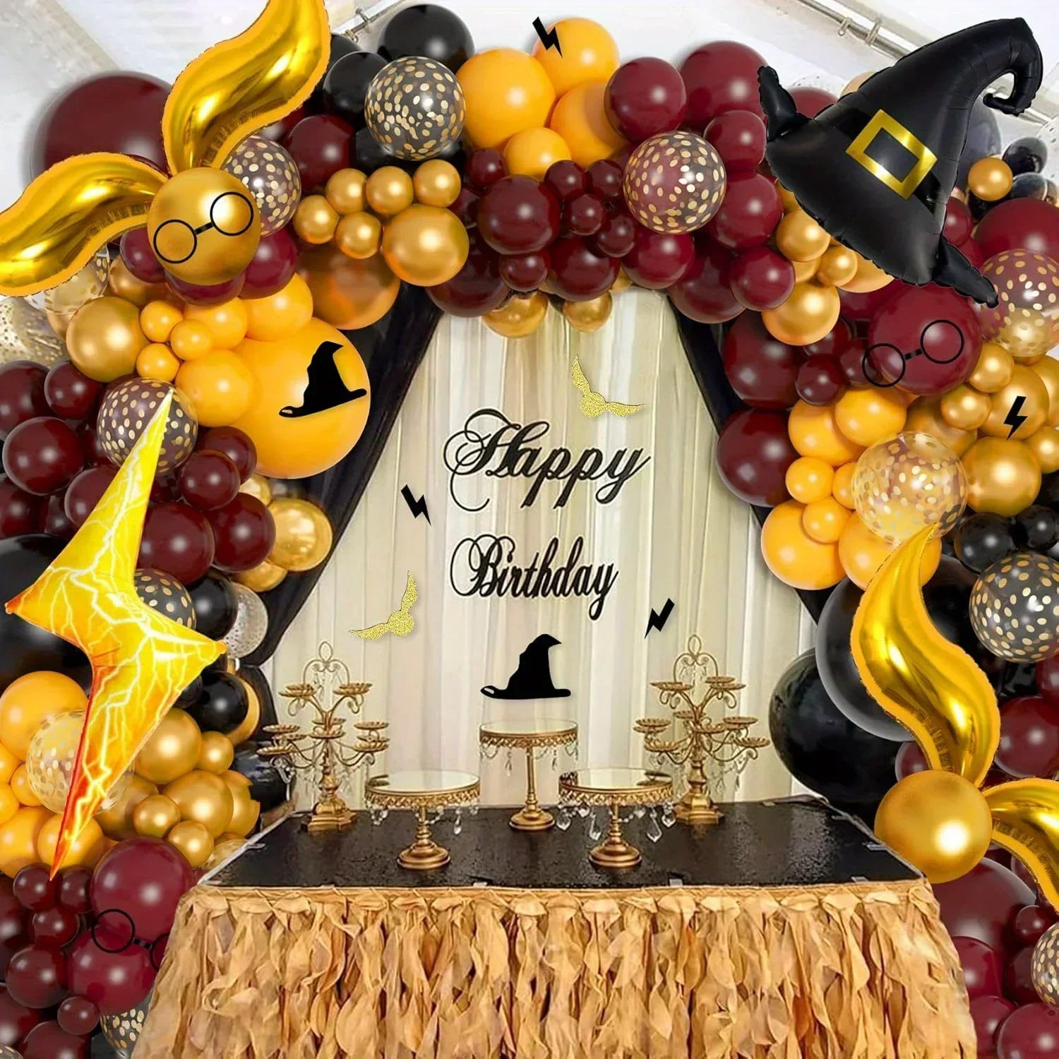 School of Magic Balloon Wreath Arch Kit 146PCS Balloon Snitch Wizard Hat Halloween Magic Themed Birthday Supplies Decorated