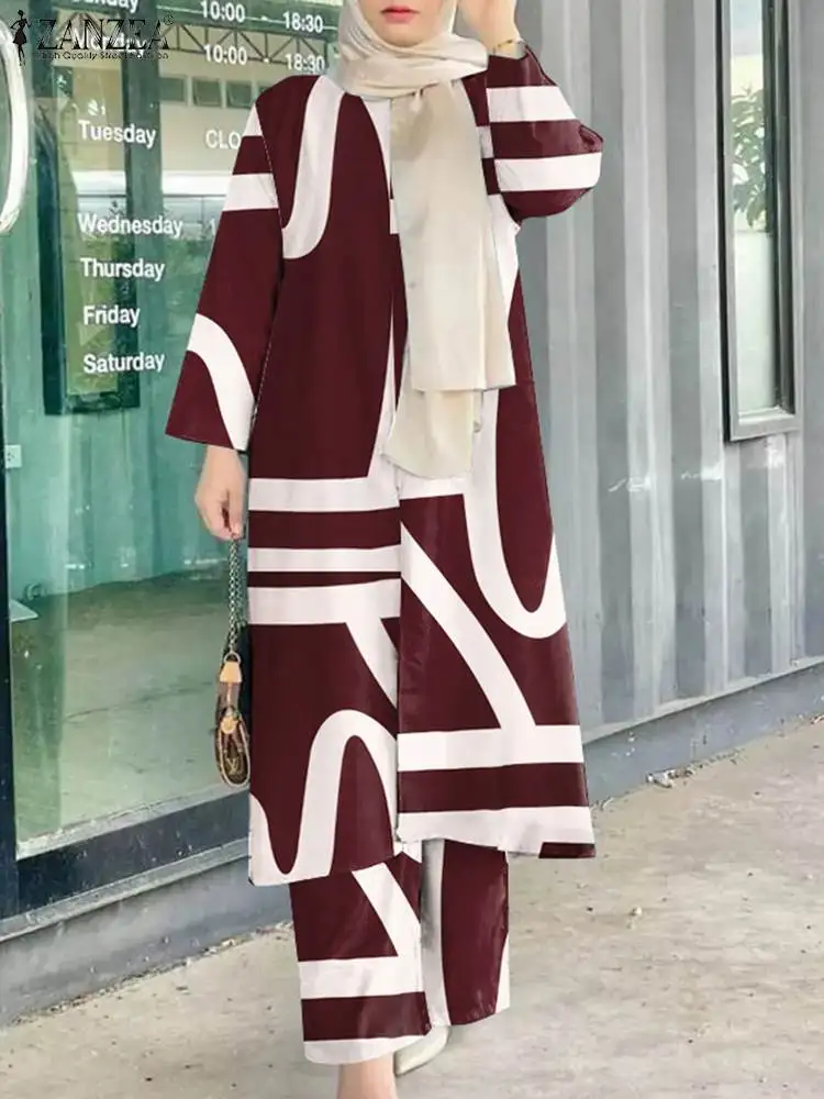 

2023 ZANZEA Women Tracksuit Fashion Printed Muslim Sets 2PCS Autumn Matching Sets Casual Loose Turkey Abaya Suits
