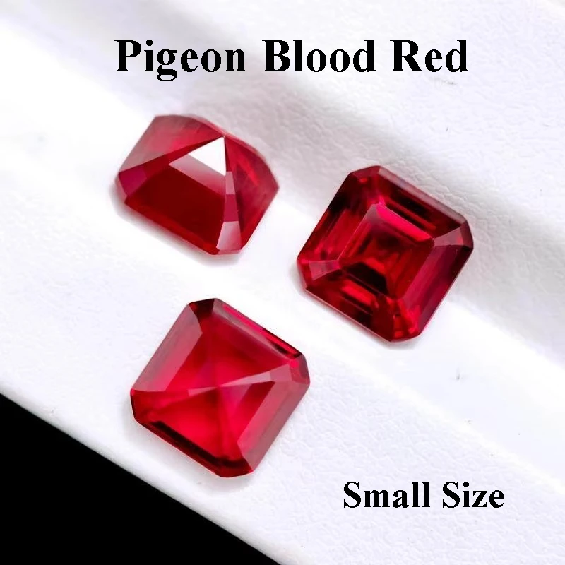 Small Size Lab Grown Ruby Pigeon Blood Red Color Asscher Shape Charms Gemstone for DIY Jewelry Making Materials No Certificate