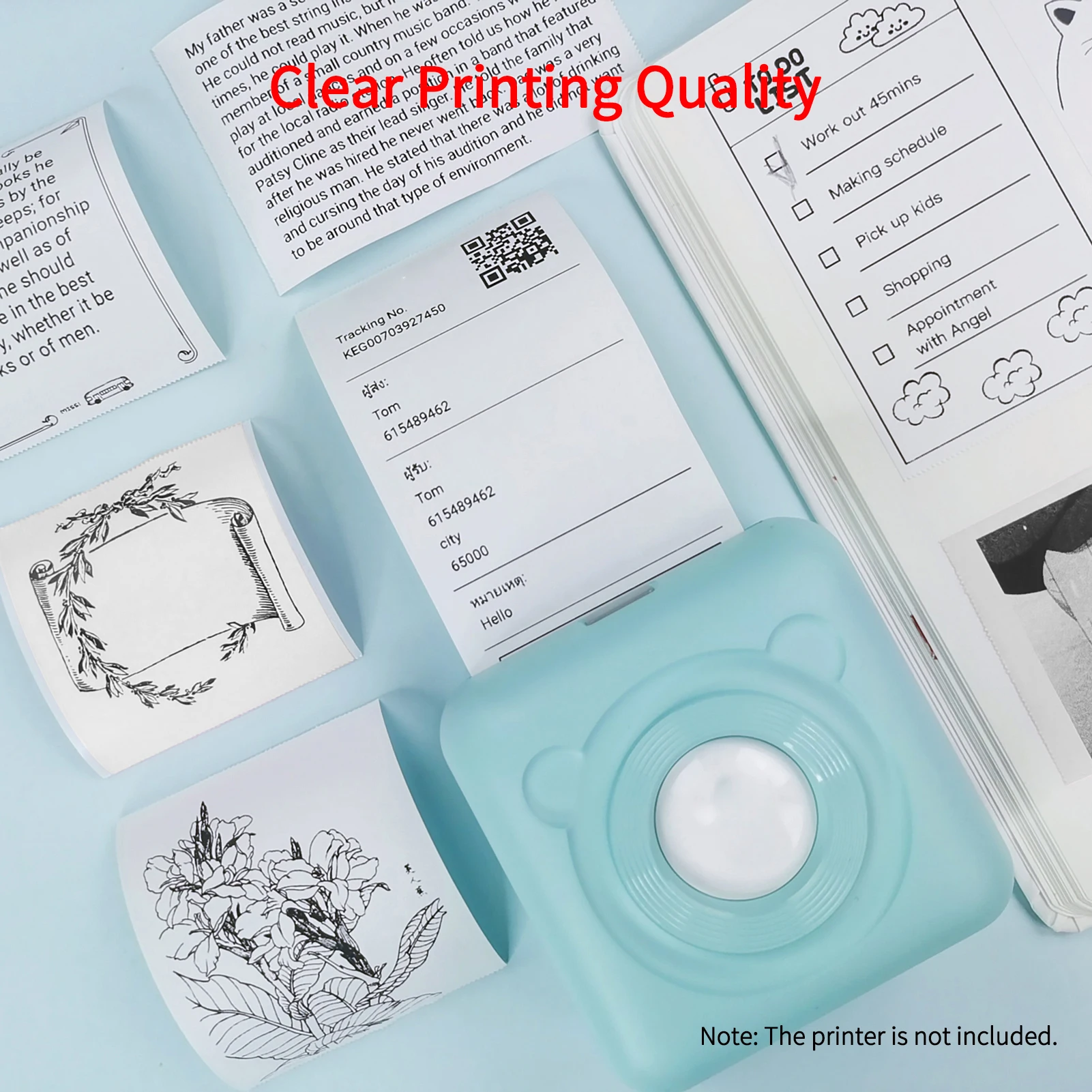 5 Rolls 57x30mm Self-Adhesive Direct Thermal Paper White Printable Sticker Paper BPA-Free Waterproof Oil-proof Friction-proof