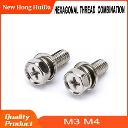 Phillips Cross Recessed Washer M3 M4Hex Head Machine Screw Metric Thread Hexagonal Combinstion Bolt Steel Nickel Plated