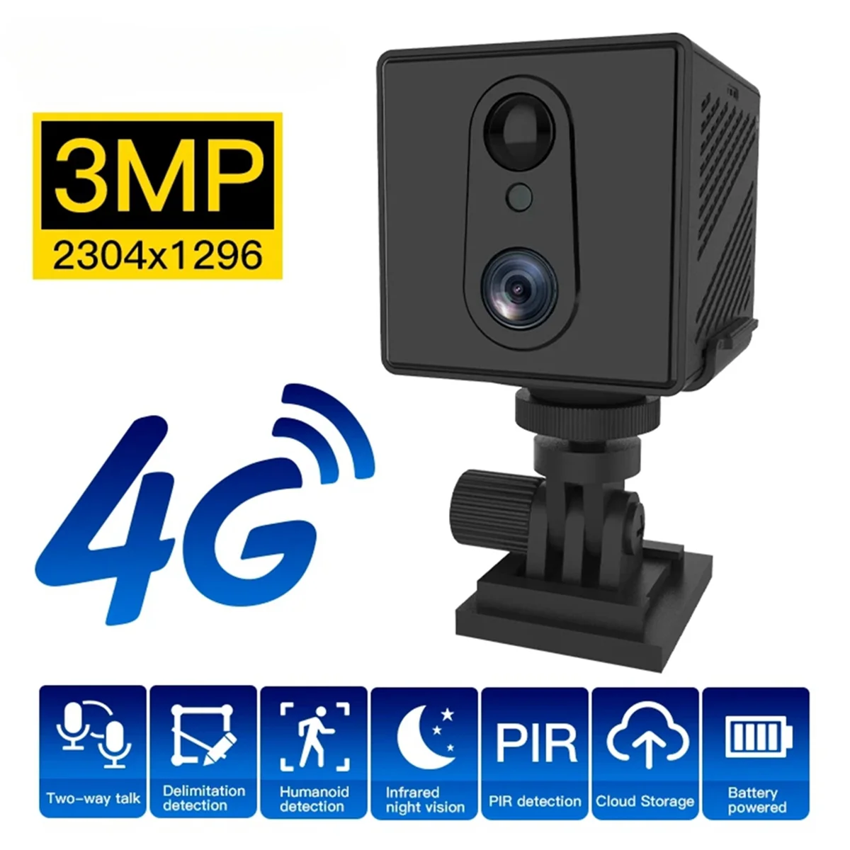 3MP 4G SIM 카드 미니 카메라 인간 감지 카메라 3000mAh 배터리 보안 감시 캠코더 비디오 레코더 카메라 YDH