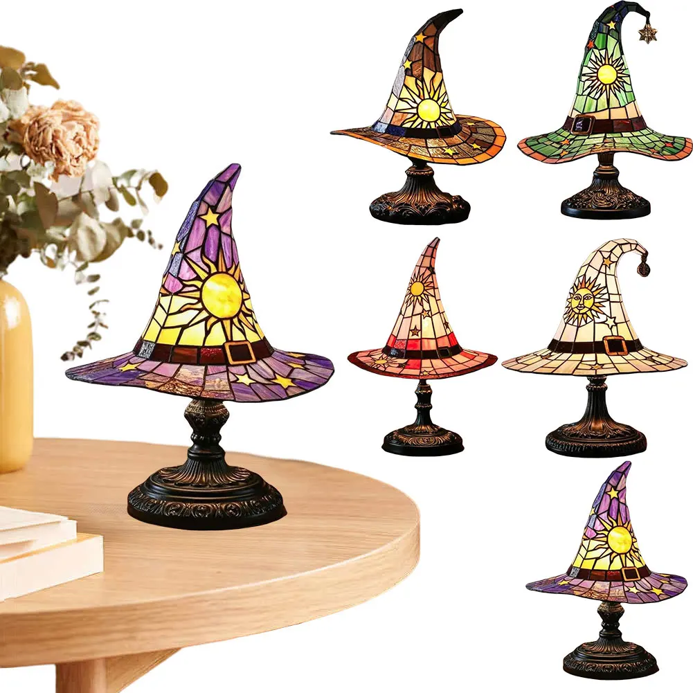 

Stained Glass Witch Hat Lamp USB Powered Creative Table Lamp Bedside Lamp for Living Room Home Bedroom Decoration