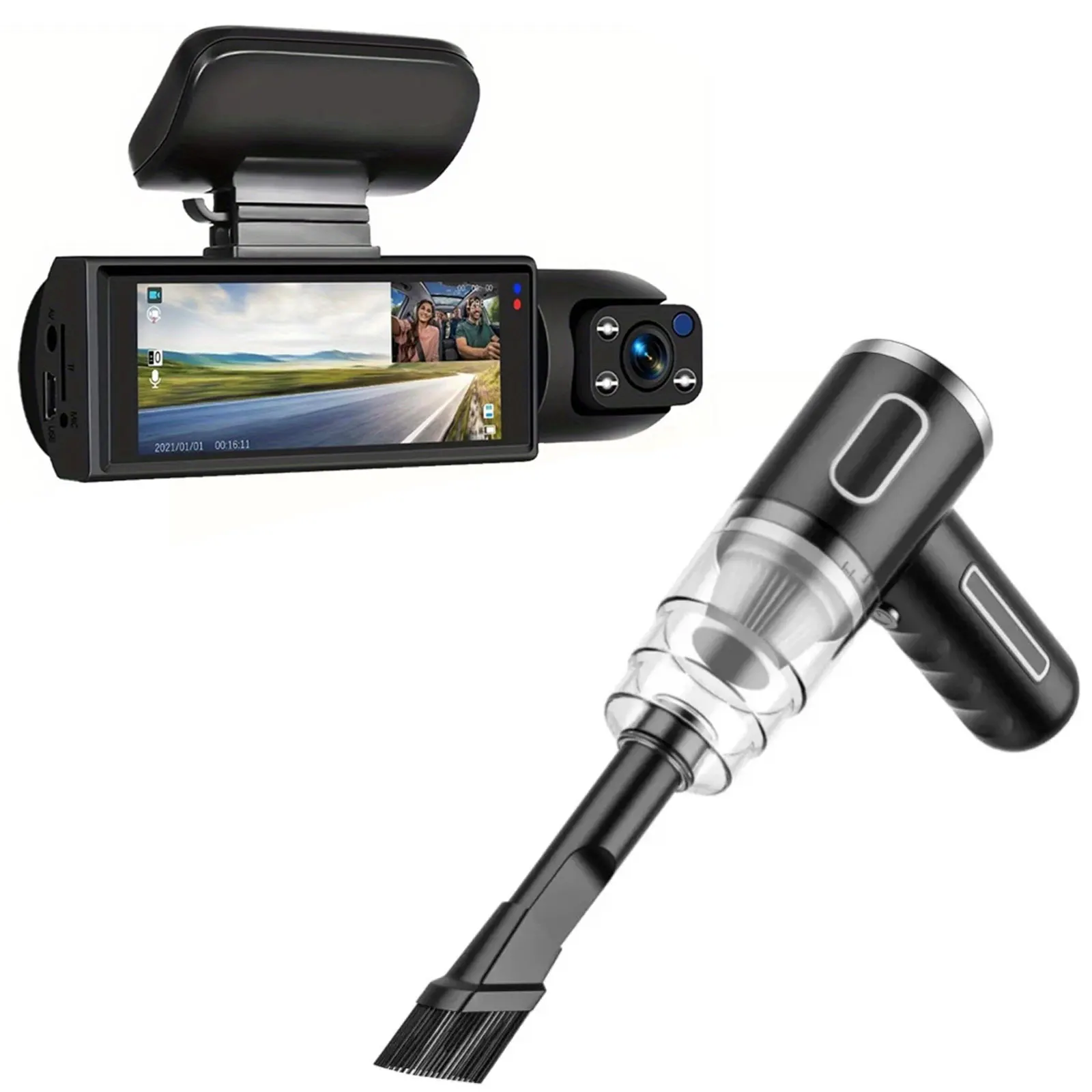 

1080P HD Dash Cam & High-Power Cordless Car Vacuum Cleaner, Driving Safety Recorder with Loop Recording & Portable Wireless Handheld Cleaner for Interior Detailing, Must-have Automotive Gadget Set for Car Protection & Cleaning Maintenance.