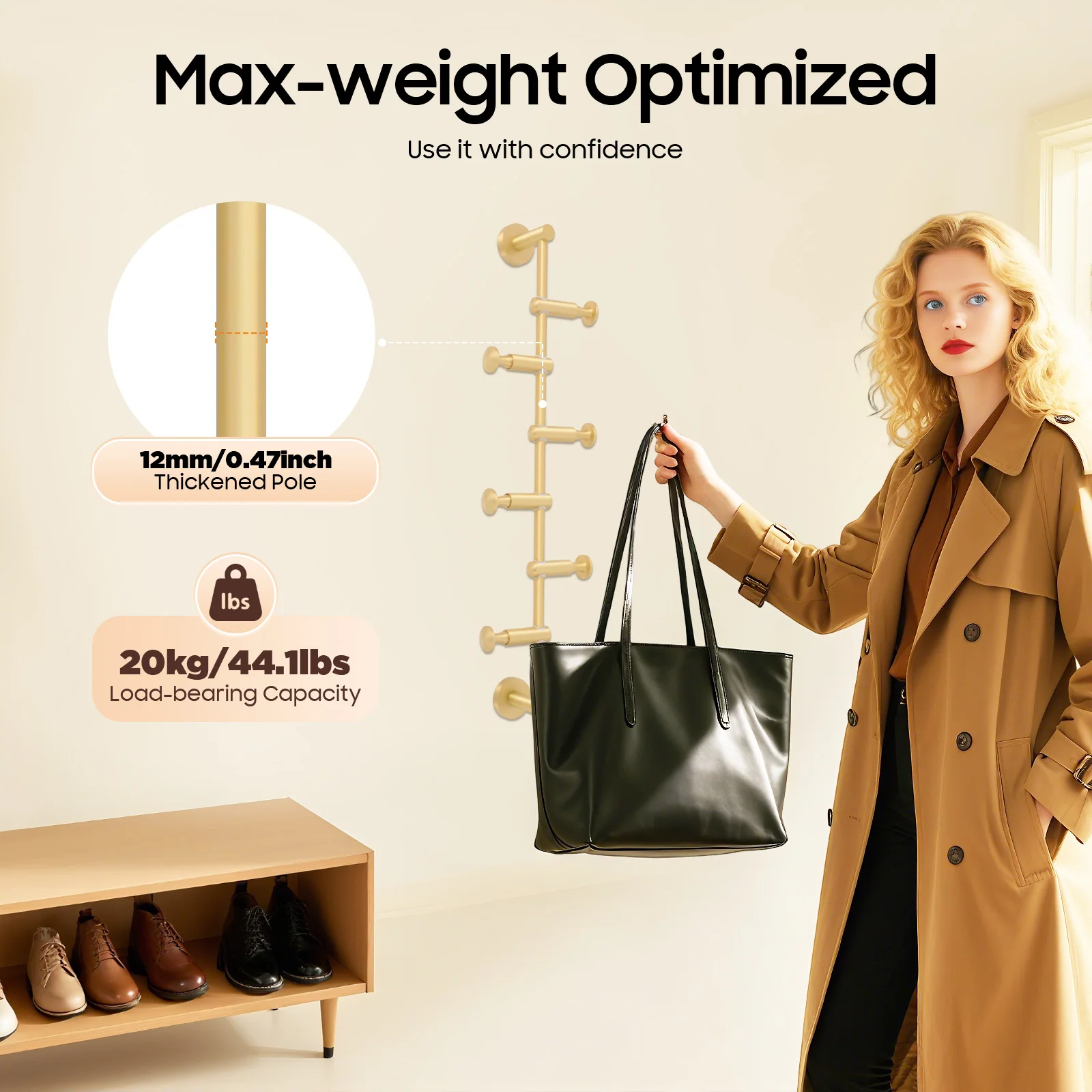 

Настенная вешалка с 6 крючками, коричневая компактная полка для шляп, органайзер для одежды для прихожей, спальни, гостиной