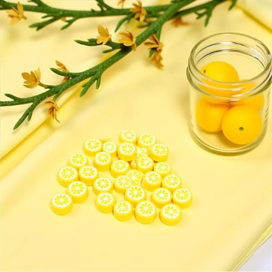200Pcs Yellow Lemon Polymer Clay Beads Fruit Charm Beads Flat Spacer Beads Jewelry Making Supplies for Necklace Earring Bracele view 2