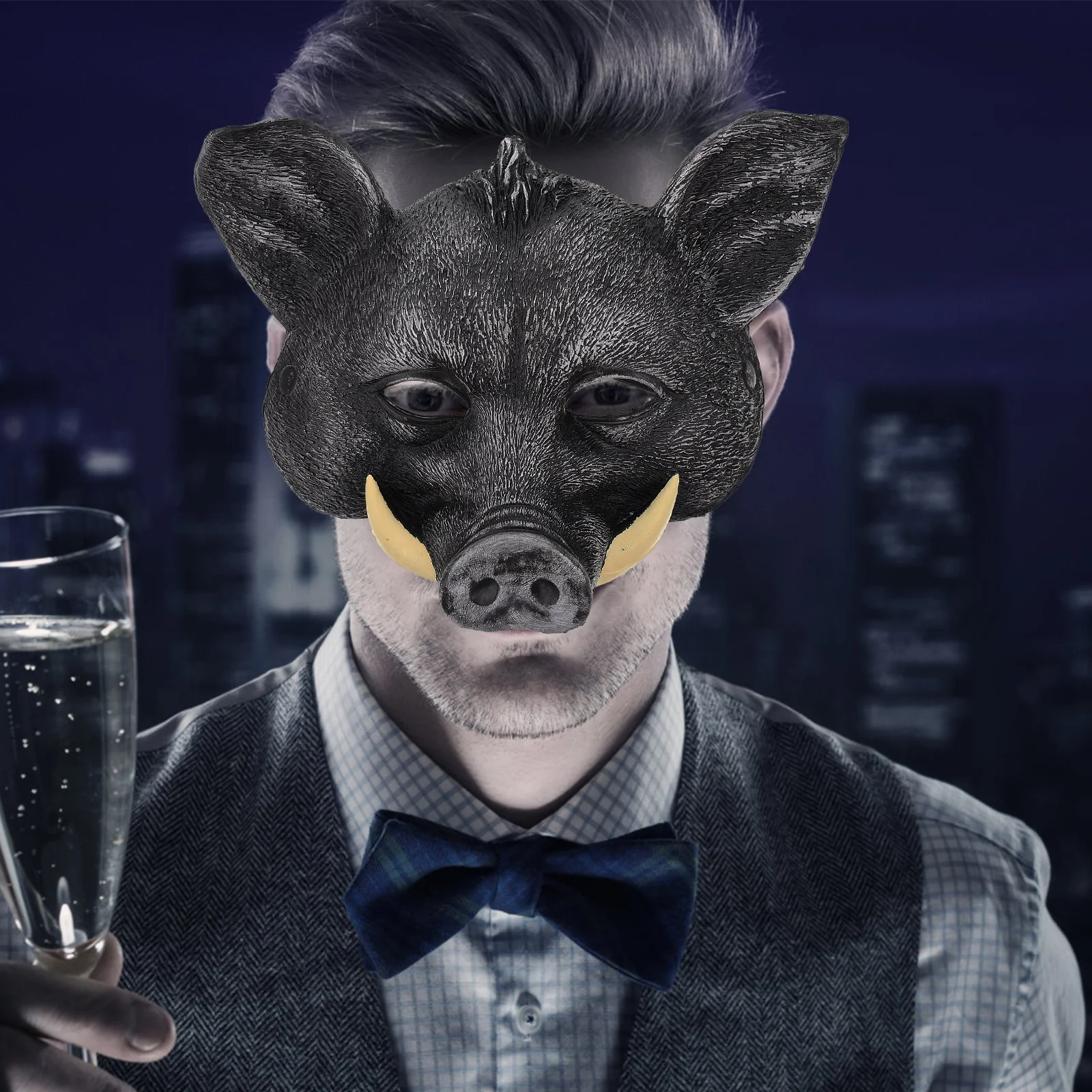 

Wild Boar Mask Halloween Animal Grey Pig Masquerade Party Bridegroom Decorative Cosplay Prop PU Long Lasting