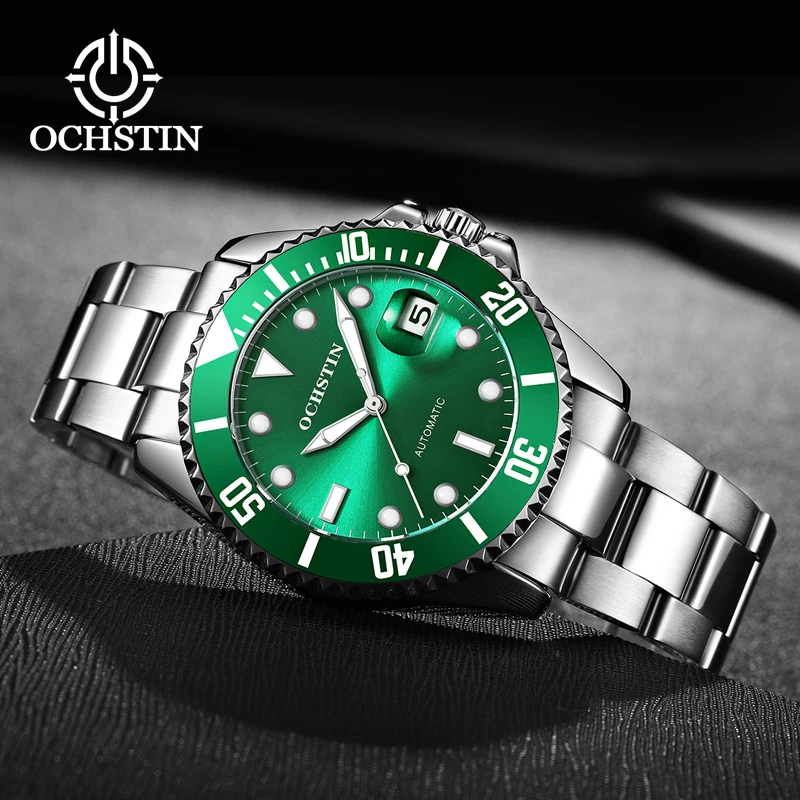 OCHSTIN Submariner Watch for Men Automatic Mechanical Luminous Auto Date Rotating Timer Luxury Stainless Steel Male Wristwatches