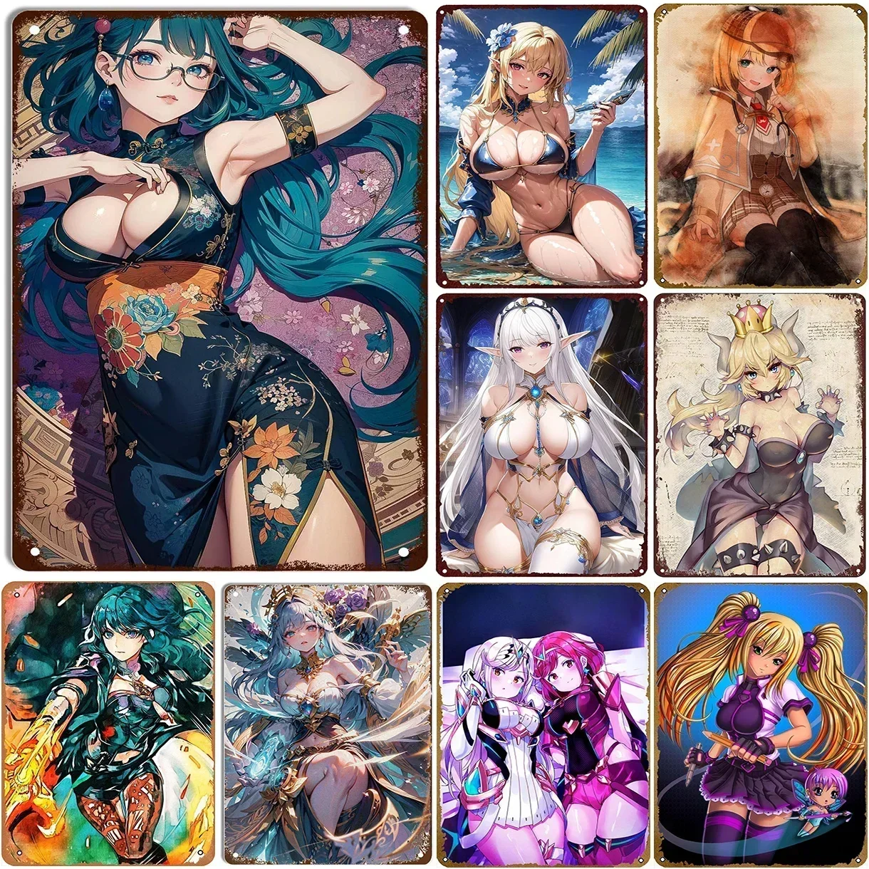 

Vintage Pinup Anime Girls Metal Tin Signs Wall Posters Plaque for Man Cave Cafe Garage Club Bars Retro Iron Painting Decoratio