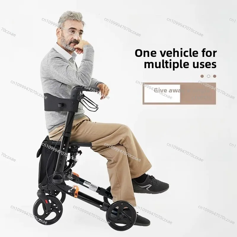 German Old Man Trolley Walker, Aluminum Alloy Folding Scooter with Wheel and Seat
