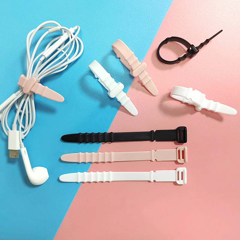 5 Pcs Cable Ties Wire Organizer Straps Multipurpose Reusable Silicone Computer Fastener Home Office For Earphone Elastic