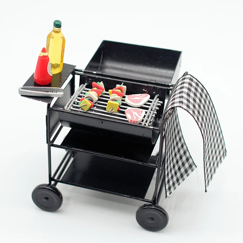 

Kitchen Toy For Doll House Picnic Dollhouse Miniature Black BBQ Grill Model Grill Garden Outdoor Decor Kids Pretend Play Toy