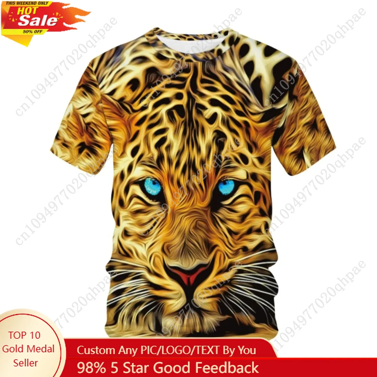 

Boys' Clothing Cool Leopard 3D Print Comfort Round Neck Design Short Sleeved T-Shirt Fashion and Casual T-Shirts for Children