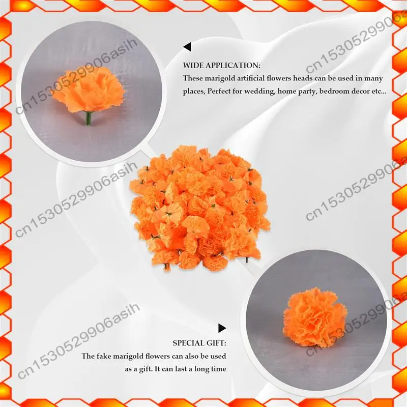 -AT52 메리골드 꽃 머리 대량, 100Pcs 화환 공예품을 위한 인공 꽃 머리, 실크 메리골드 가짜 꽃, 오렌지