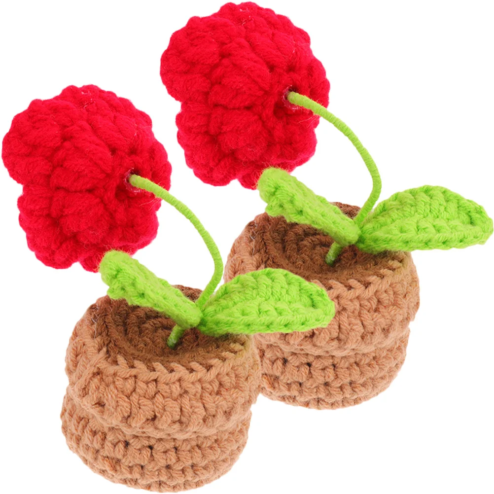 

2Pcs Crochet Potted Rose Flower Lifelike Home Office Desktop Decor Ornament Gift Exquisite Workmanship Realistic Design