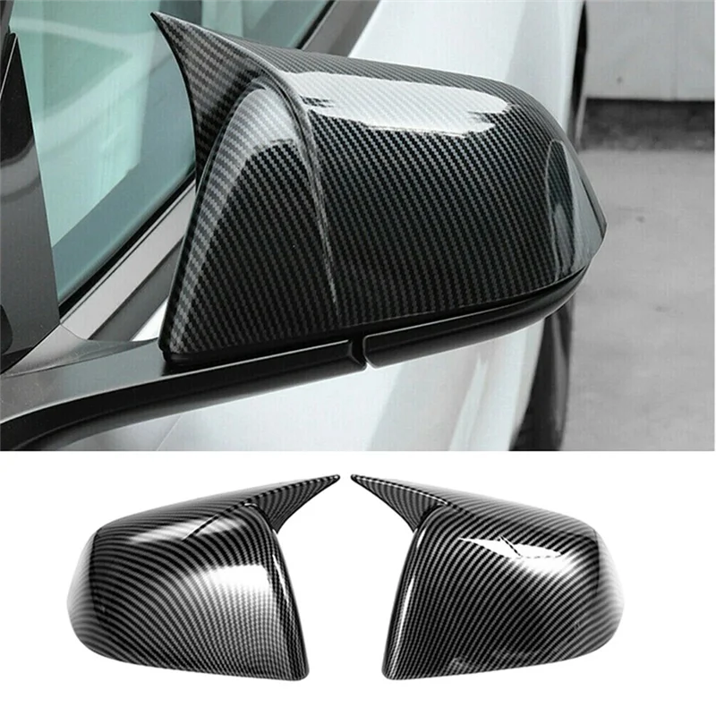 Tampa do espelho lateral retrovisor de fibra de carbono, estilo de chifre preto, tampas para modelo Tesla Y 2021, 2pcs