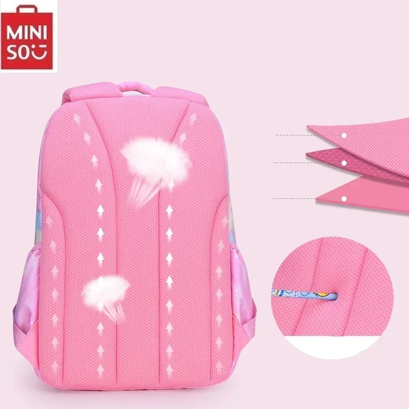 MINISO-Sac à Dos d'École Étanche pour Fille et Adolescente, Cartable Kawaii de Couleur Rose