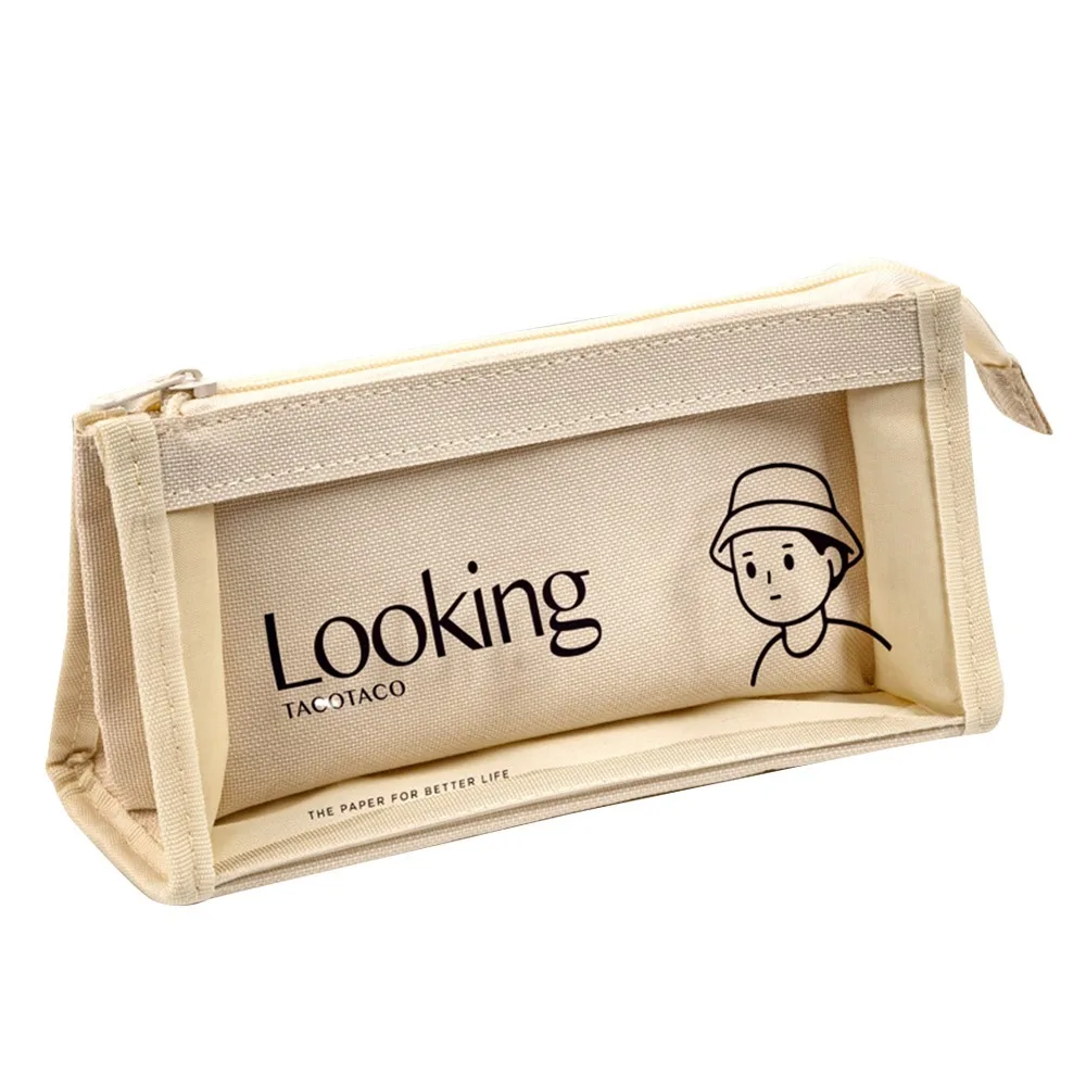 

Simple Canvas Pencil Bag Large Capacity Multi Layer Pen Case Portable Durable Stationery Bag Gift