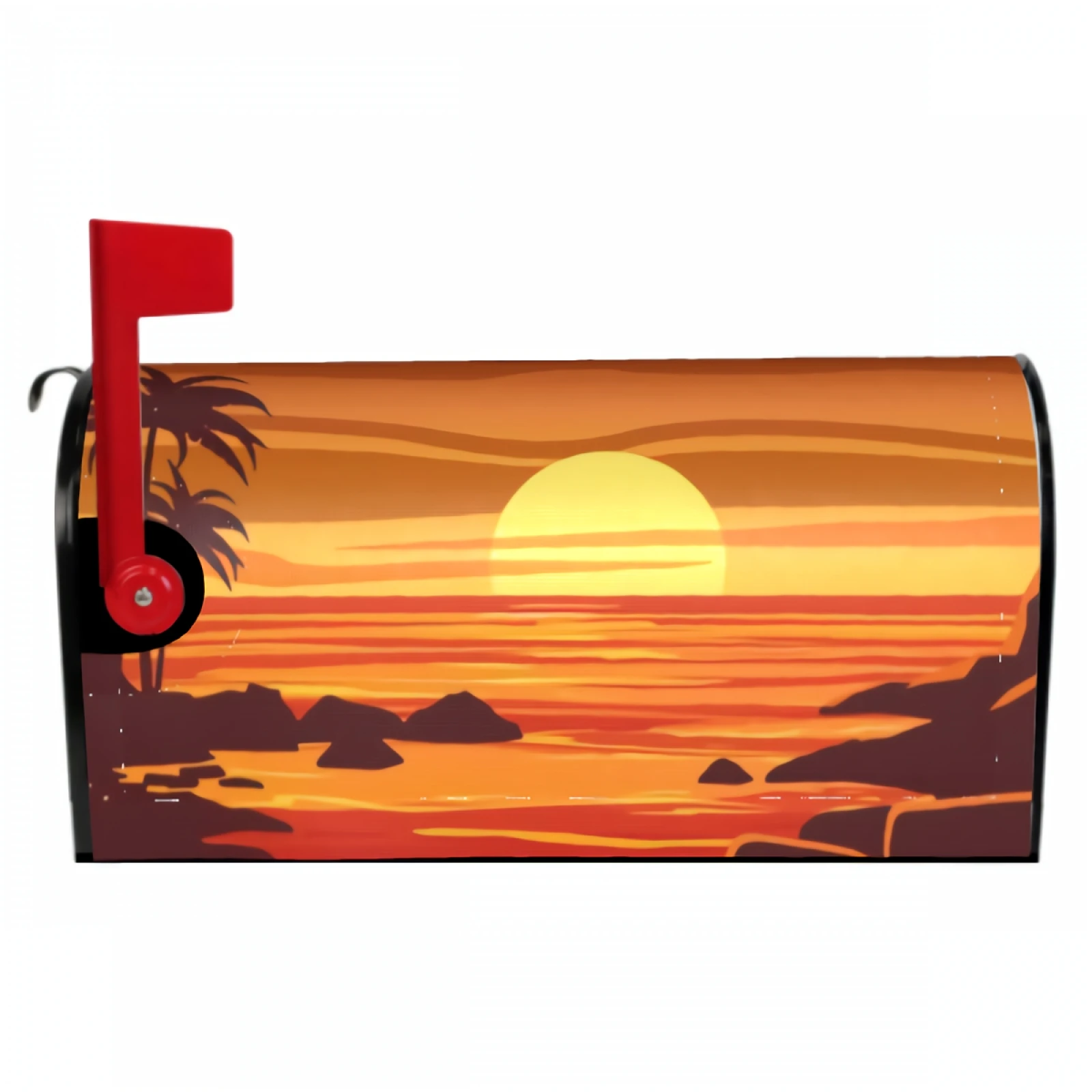 Tropical Beautiful Sunset Magnetic Mailbox Cover Palms&Sea&Stones Waterproof Mailbox Wraps Post Letter Box Decor 21x18 Inch