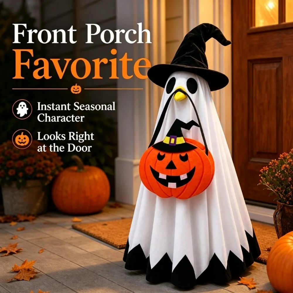 Porch Goose Halloween Costume Terrifying Ghost Cloak Witch Hat Pumpkin Bag Set Suitable 23 Inch Lawn Goose Statue Goose Clothes