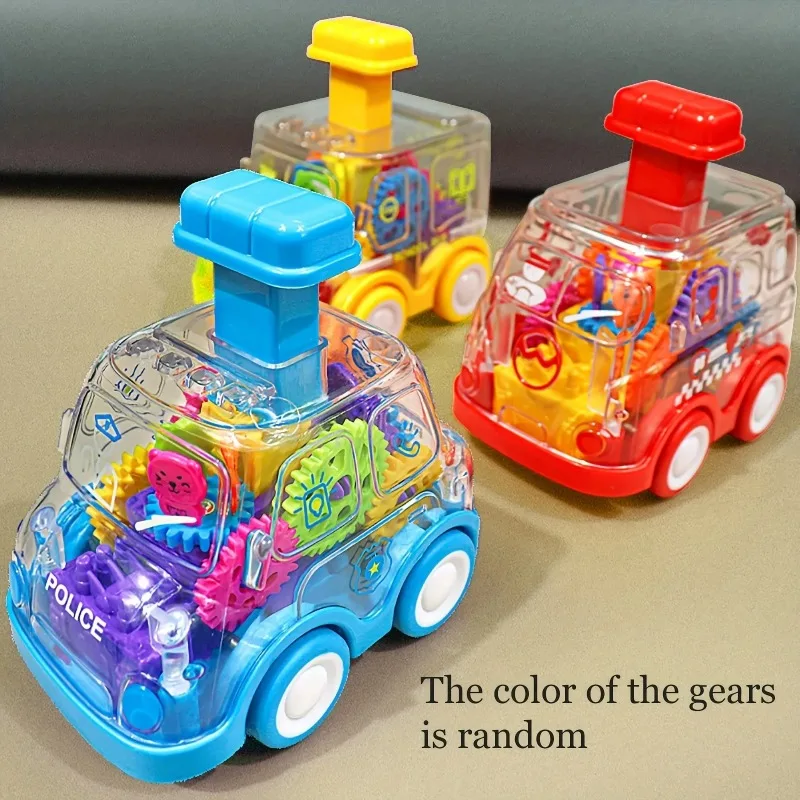 Baby Toys, Cartoon News Gear Toy Car, Lnertia, Detachable Transparent Car, Inertia Bounce Car, Birthday Gifts for Boys and Girls