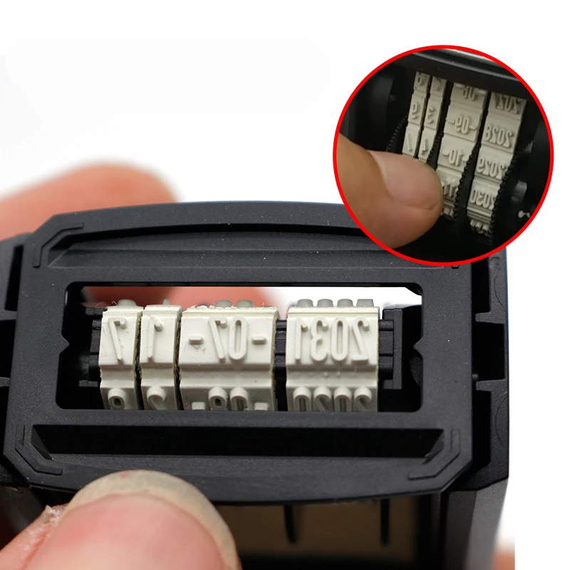 ختم التاريخ ذاتي الحبر على شكل إنجليزي لتصنيع المكاتب ومتجر السوبر ماركت والمدرسة طوابع التاريخ القابلة للتعديل yymmdd