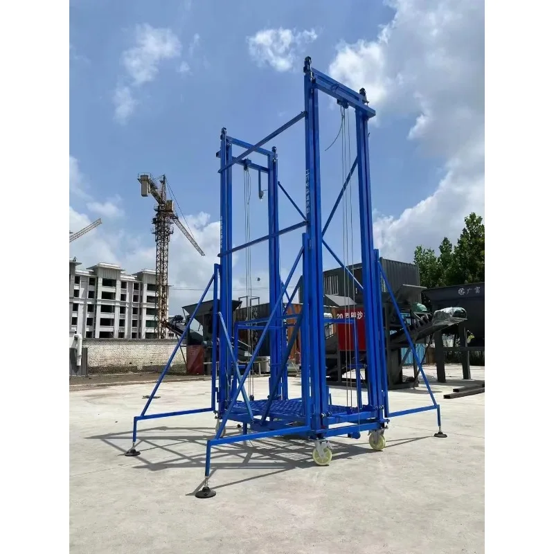 Portable electric telescopic lifting scaffolding steel frame automatic platform with wire rope sling suitable for warehouse carg