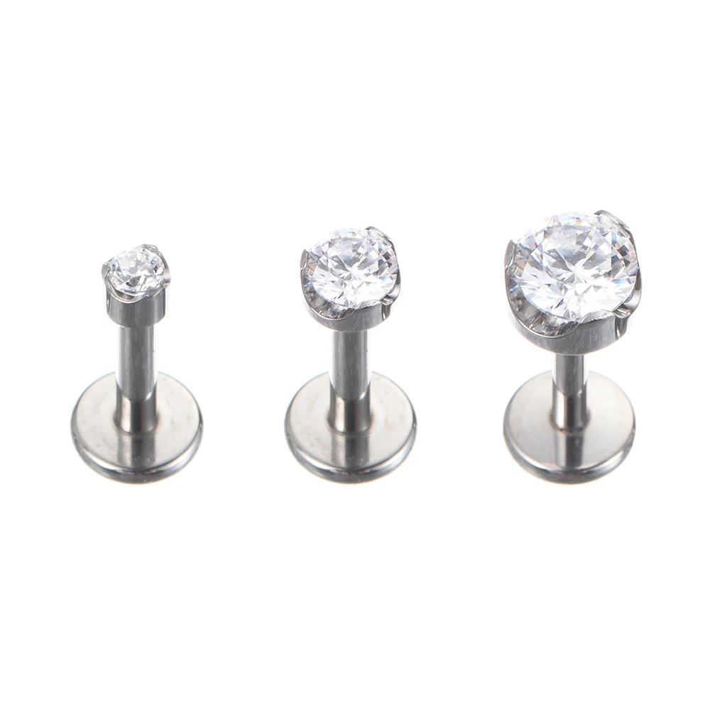 QM 16G Astm F136 Titanium Threadless Set Prong Clear Zircon Labret Helix Tragus…