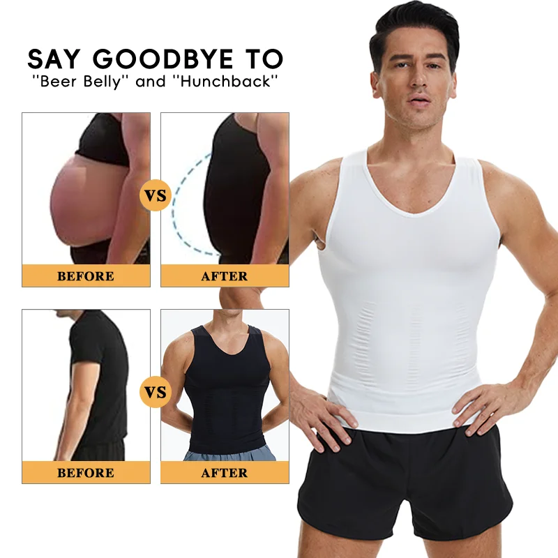 الرجال الخامس الرقبة ضغط سترة التخسيس محدد شكل الجسم Abs البطن تجريب تانك الأعلى أكمام ملابس داخلية قميص التحكم في البطن