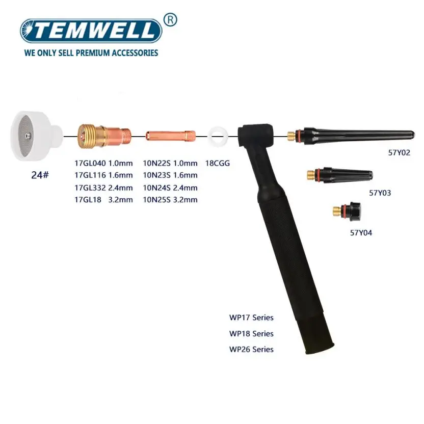 Imagem -05 - Tig Soldagem Alumina Cup Kit Bocal de Cerâmica Branca Conjuntos de Lentes de Gás Corporal Tochas Wp17 Wp18 Wp20 Wp26 Pinças Stubby 24 11 Pcs