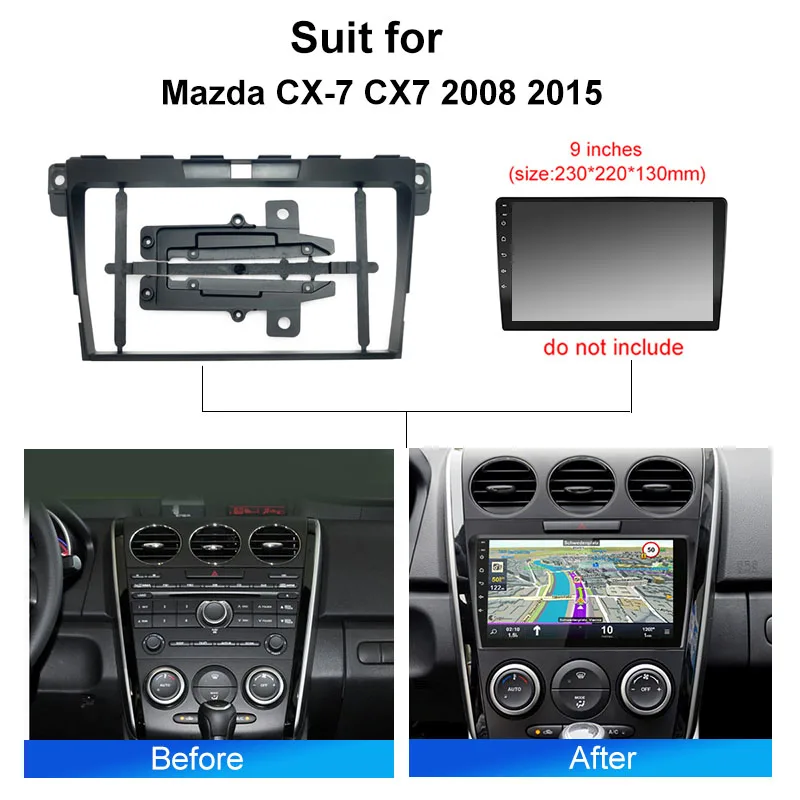 Kenvox 9 بوصة لمازدا CX-7 CX7 2008 2015 أندرويد راديو ستيريو نظام تحديد المواقع لاعب غلاف الإطار 2 الدين لوحة فآسيا داش غطاء سلك كابل