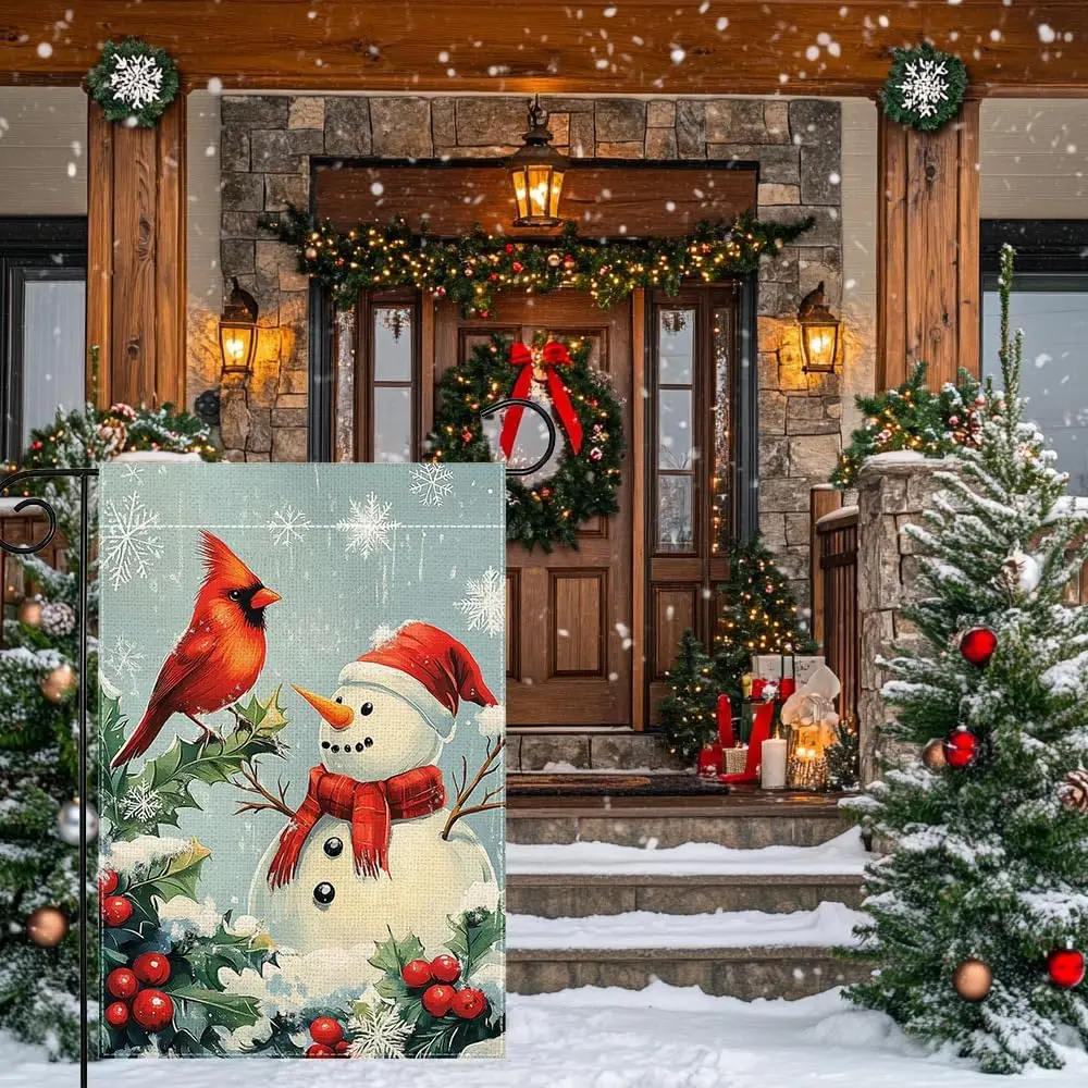 Winter Snowman Snowflake Garden Flag 12x18 Inch Double Sided Cardinal Red Bird Christmas Yard Outdoor Flag House Holiday Out yyi