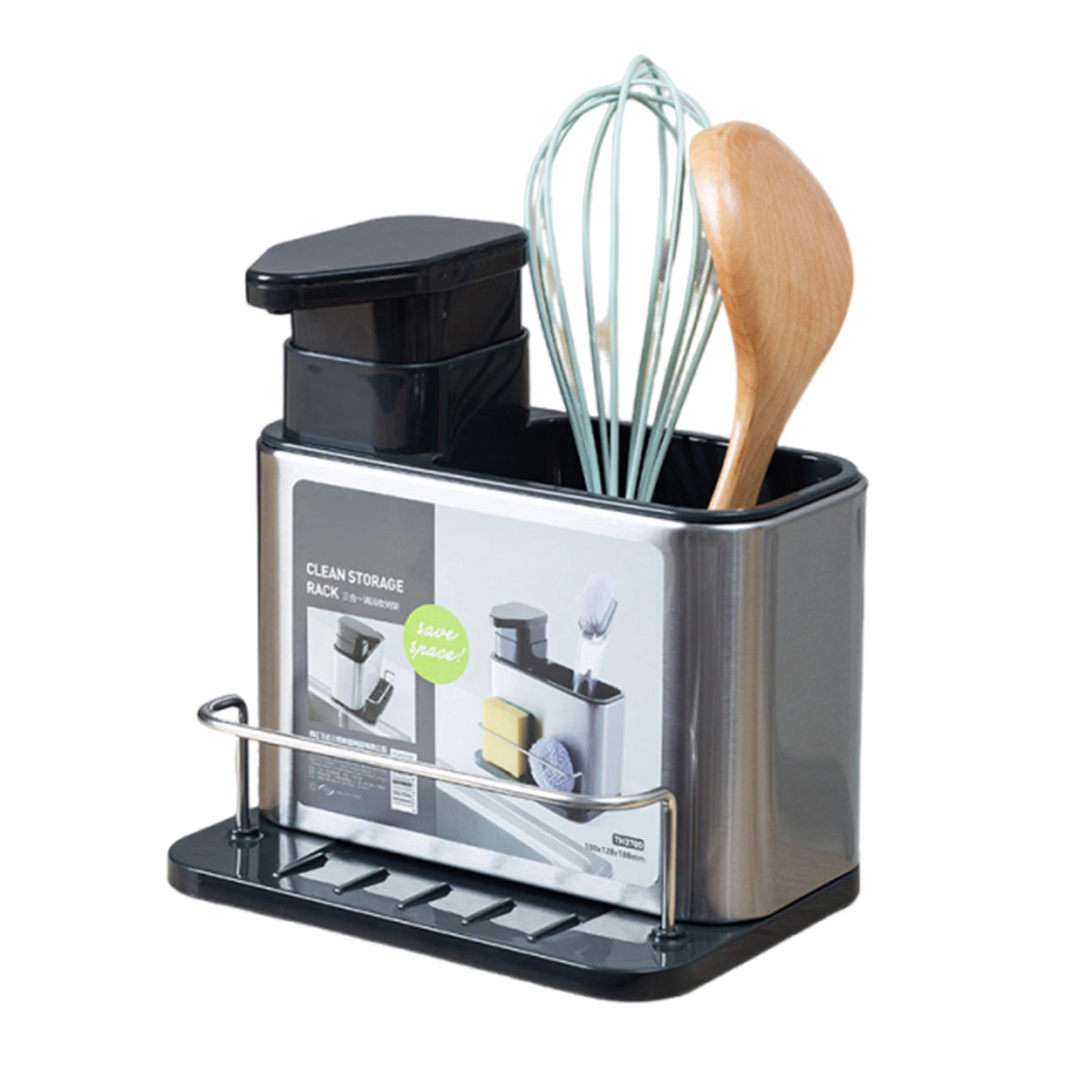 

Stainless Steel Sponge Holder 3 in 1 Soap Dispenser Kitchen Sink with Drain Holes Sink Soap Pump and Holder for Sponge