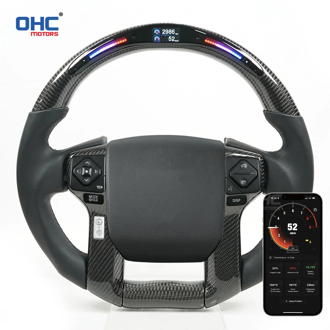 OHC 100% Real Carbon Fiber LED Steering Wheel Compatible for Toyota Prado 4 Runner Tundra Tacoma Galaxy Pro LED Display