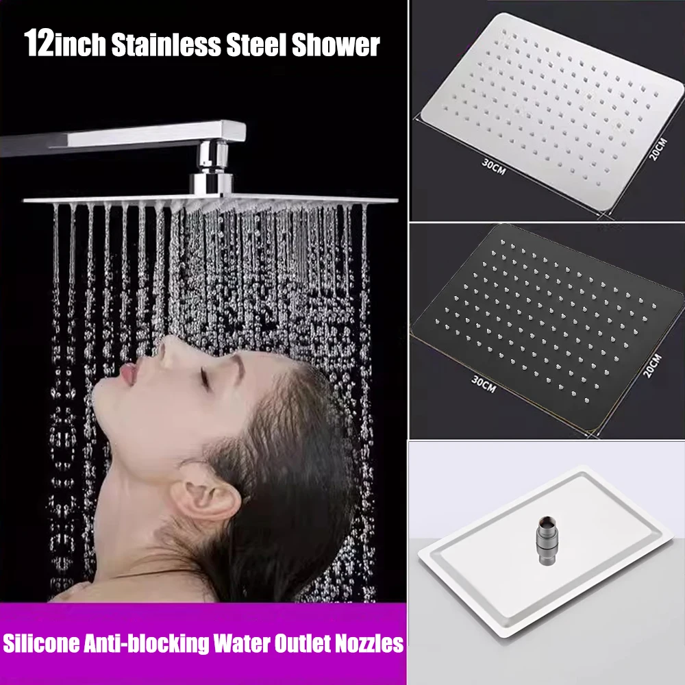 

Новая 12-дюймовая душевая лейка из нержавеющей стали, потолочная, с высоким давлением, черная/серебристая, ультратонкая, с эффектом водопада, для ванной комнаты