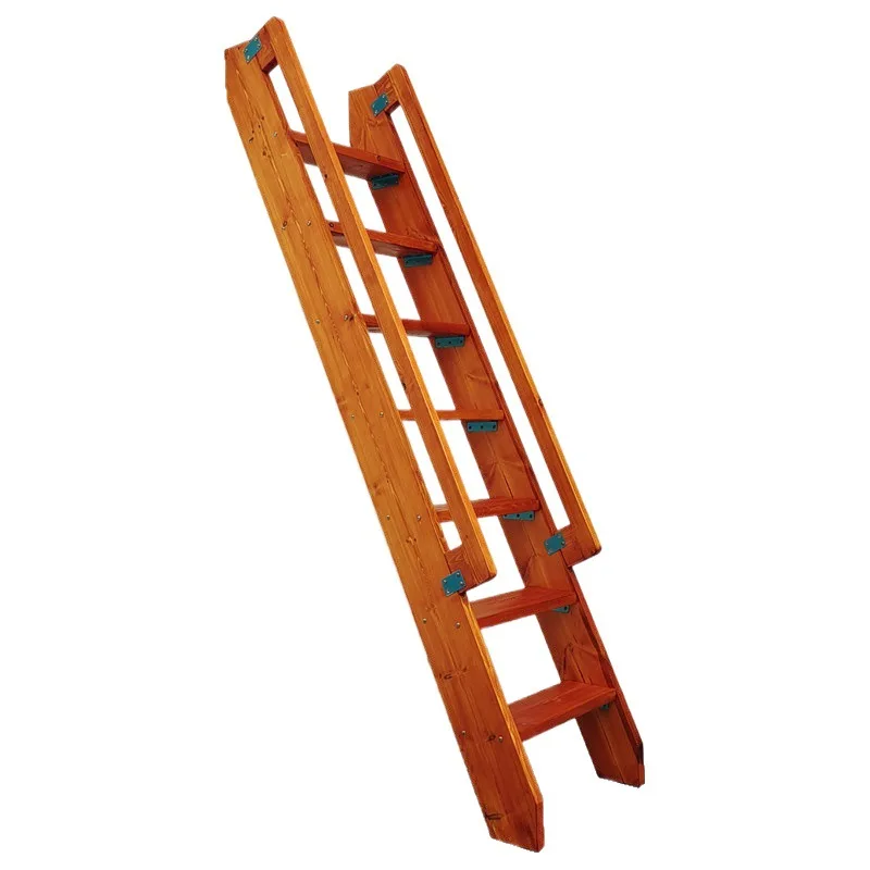 Wooden ladder Duplex loft stairs Indoor straight ladder with handrails Solid wood single Wooden retro one-word ladder