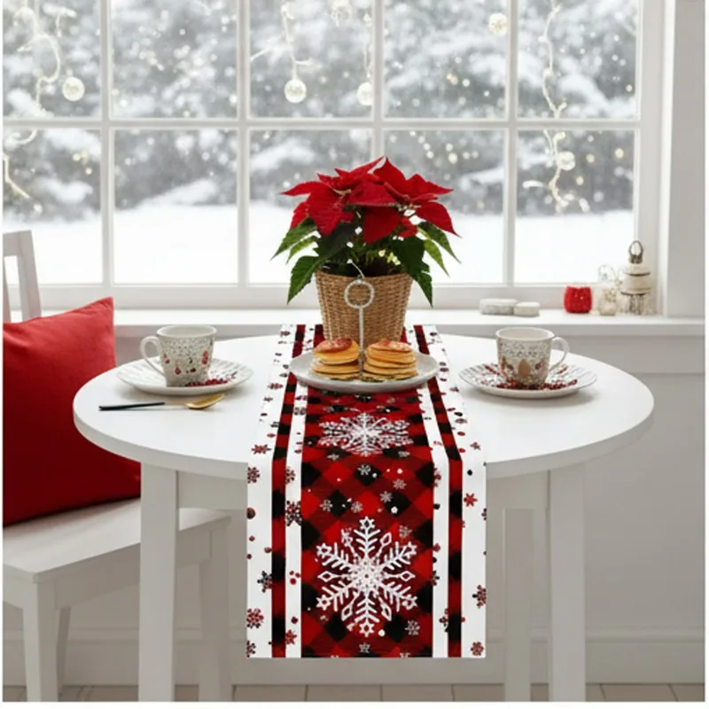 عيد الميلاد الجدول عداء 2026 طاولة طعام أحمر شتاء أبيض ندفة الثلج مفرش المائدة الطويل عيد ميلاد سعيد الجدول العلم ديكور المنزل #2