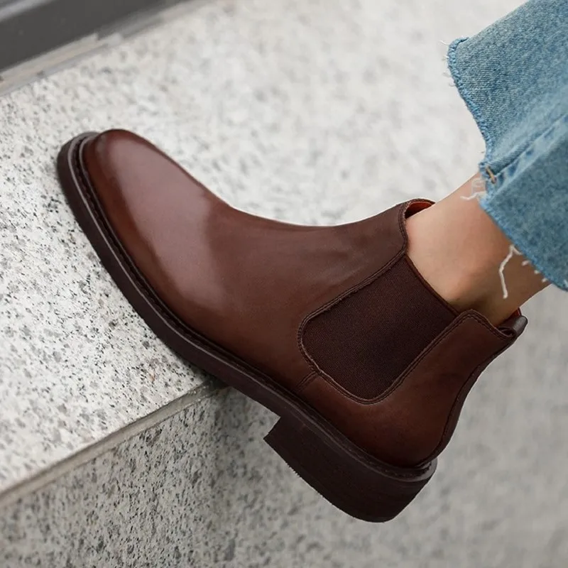 

Women Chelsea Boots Basic Stylel Women Ankle Boots Autumn Winter Concise Cowhide Ladies Warm Shoes Slip On Classic Shoes