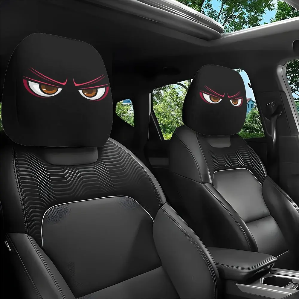 2pcs car headrest covers featuring eye-catching eyeball designs. Perfect for car interior decoration. Unpadded