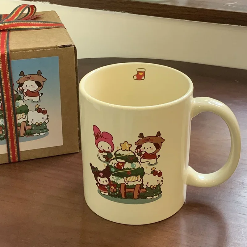 Sanrio Cute Hello Kitty Kuromi Anime Ceramic Mugs Kawaii Cartoon Household Sweet Style Coffee Mark Cup Christmas Toys Girl Gifts