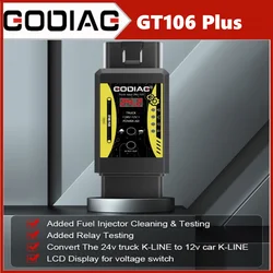 GODIAG GT106 PLUS 24V to 12V Truck Adapter Fuel Injector Cleaning & Relay Testing for Cars & Trucks For K-line with LCD Display