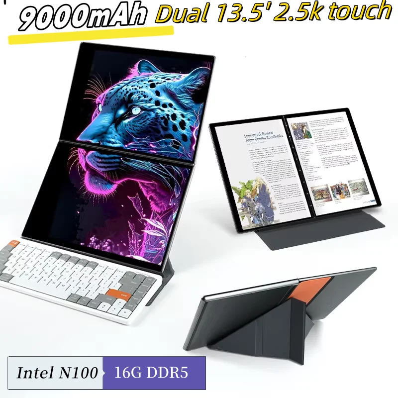 13.5 Inch Dual Screen Laptop 12th Gen Intel N100 2.5K Touch Screen 16G LPDDR5 2 in 1Tablet PC Windows 11 Notebook Yoga