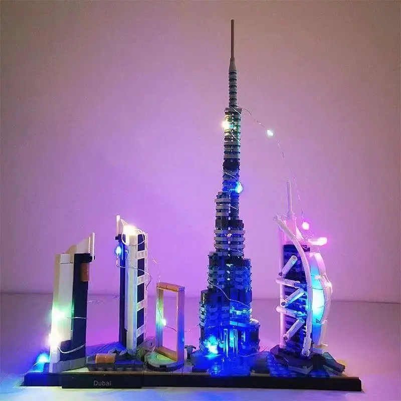 Tokyo Singapore Las Vegas London Dubai City Architecture Skyline Building Blocks SEt With LED Street View Bricks Toys For Kids