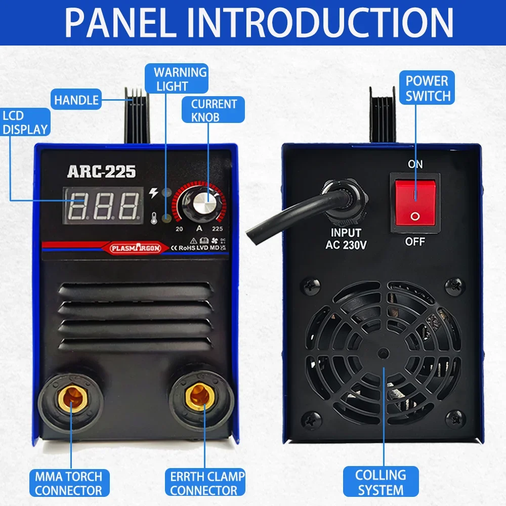 Inversor portátil Máquina de Solda, Soldador Arco, Vara Soldador, Digital Min, Equipamentos de Soldagem Elétrica, Carro Reparação Ferramentas, Arc225, 200A