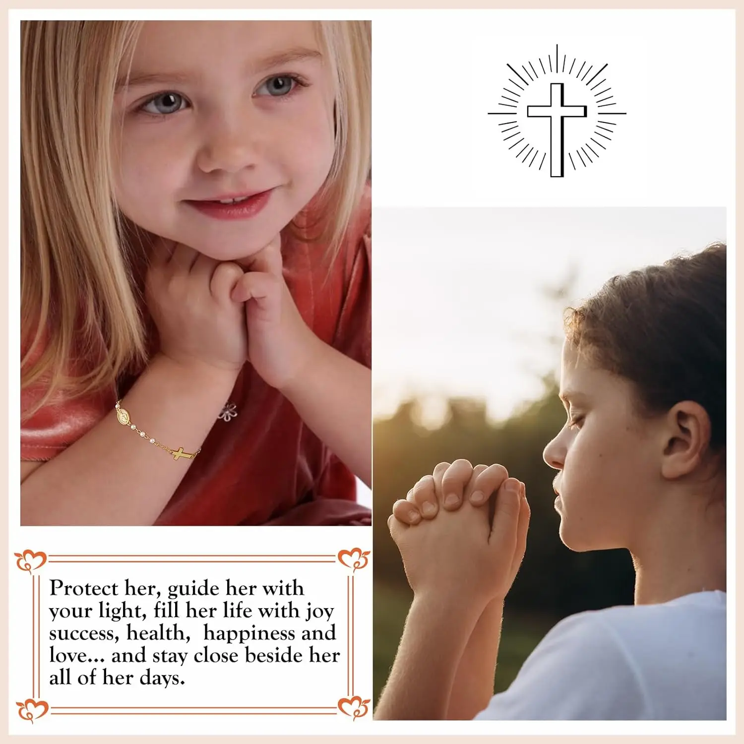 Catholic Gifts for Women Girls Pearl Rosary Beads Virgin Mary Cross Bracelet First Communion Baptism Religious Christian Jewelry