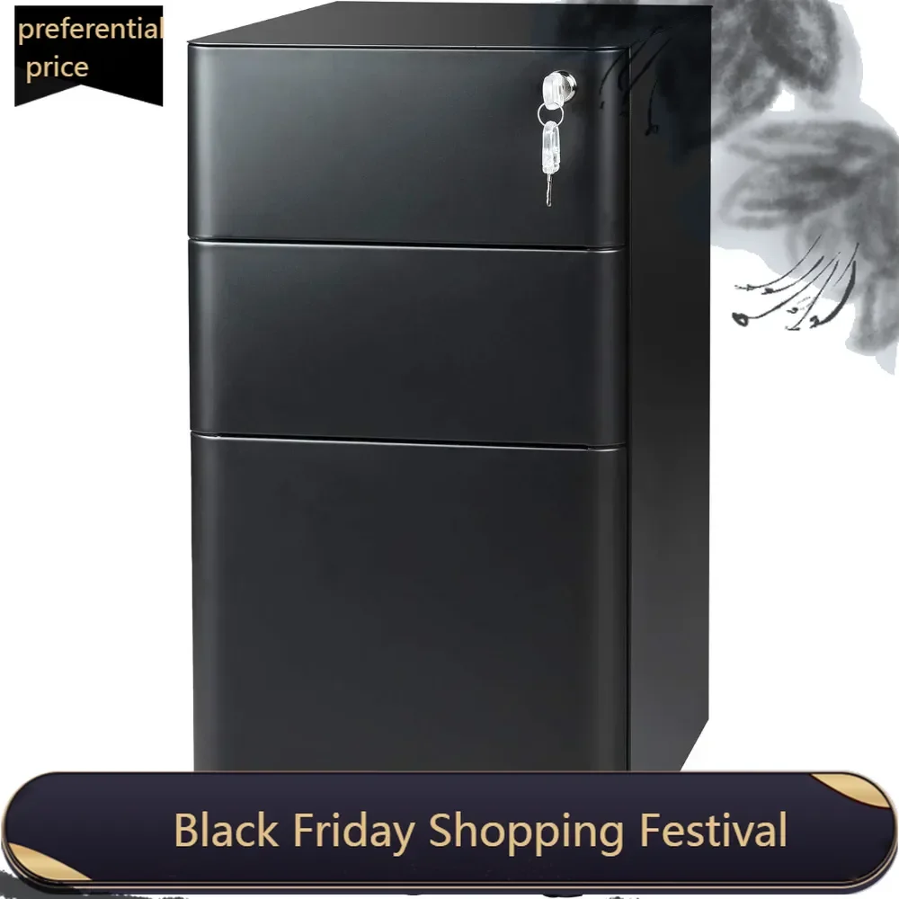 

3-Drawer Slim File Cabinet, Vertical Filing Cabinet, Fully Assembled Except Casters, Black