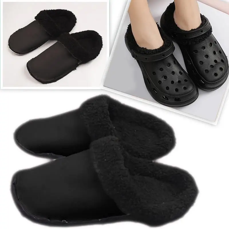 

Shoes Liners Replacement Shoes Clogs Fur Insoles Black Furry Inserts Soft Thickened Plush Cover Warm Cover Useful Hole Shoes