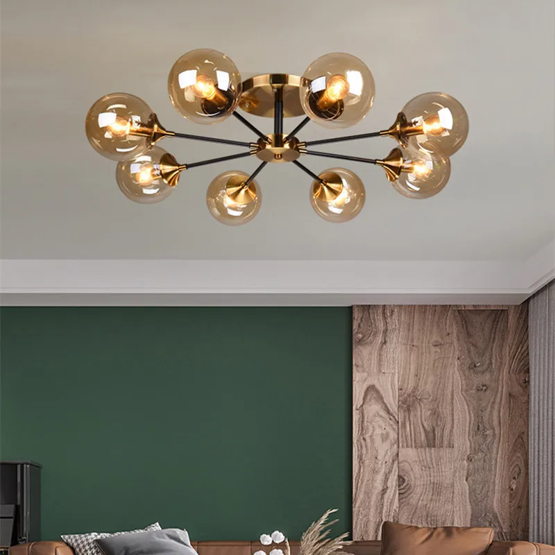 Nordic Parlor LED ball Chandelier Industrial ceiling light Smoke grey/Clear Glass Dining Room Bedroom designer ceiling lights