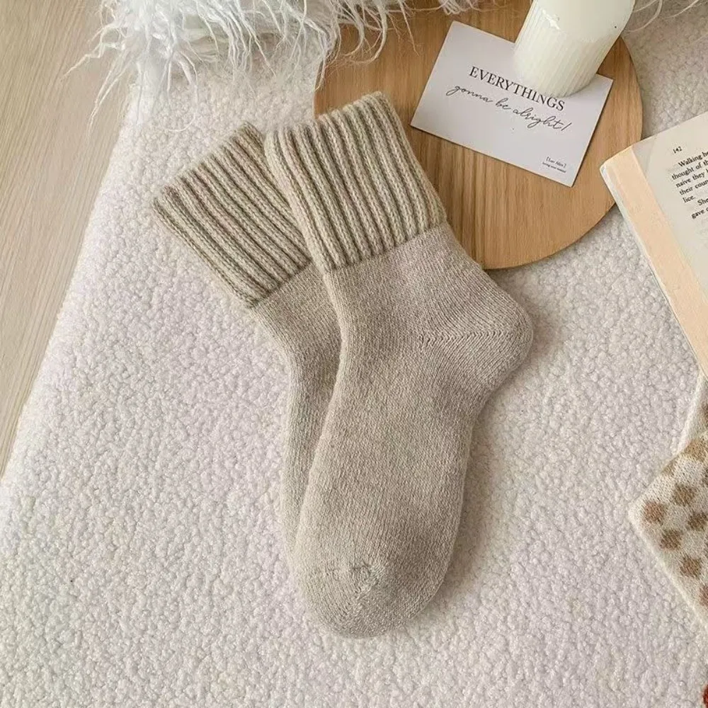 

Autumn Warm Winter Wool Socks Knitted Fleece Thickened Cashmere Socks Soft Towel Loops Mid-tube Stockings Women